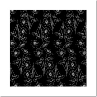 Cosmos Line Art Black Background Pattern Posters and Art